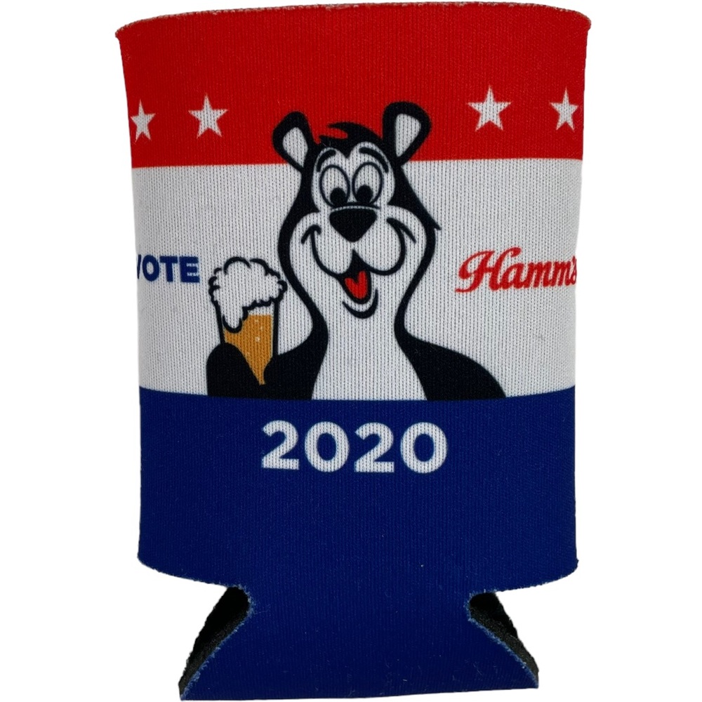 Vote Hamms 2020 Beer Can Foam Coozie Insulating Soft Patriotic Red White Blue 4”
